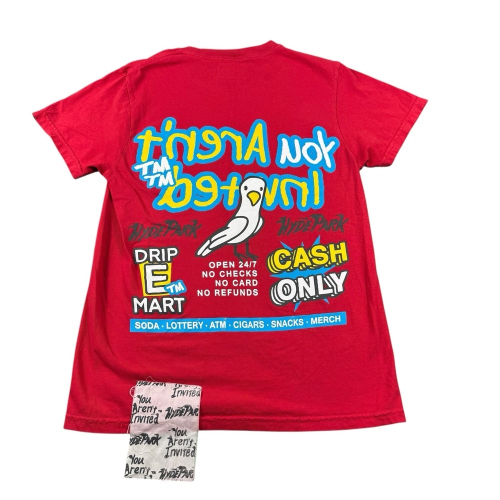 You Arent Invited Red Spellout Drip Mart Seagull Cotton T Shirt Mens Small